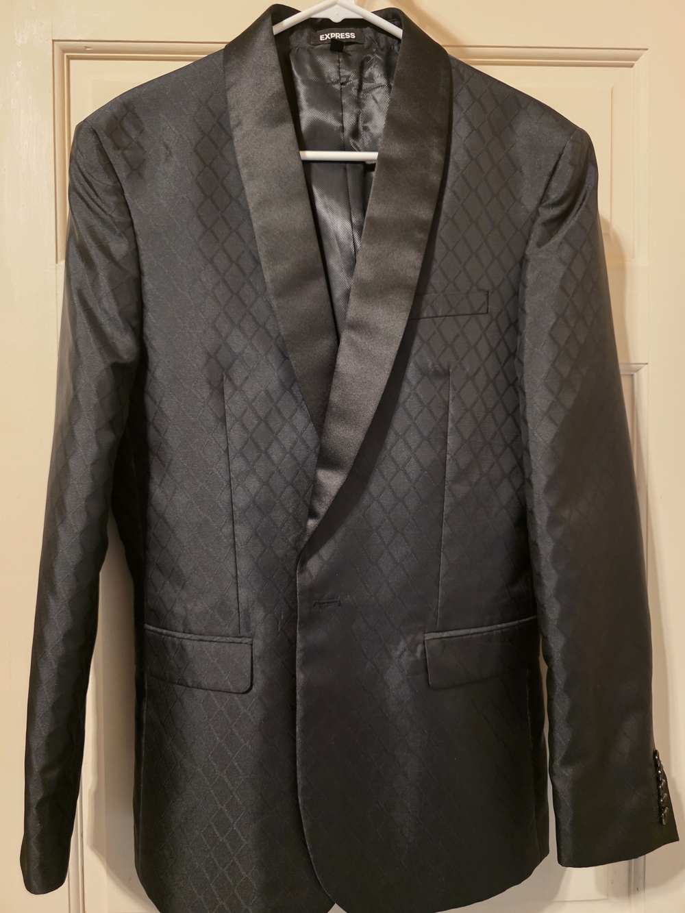 Express Black Diamond-Jacquard Shawl Lapel Blazer